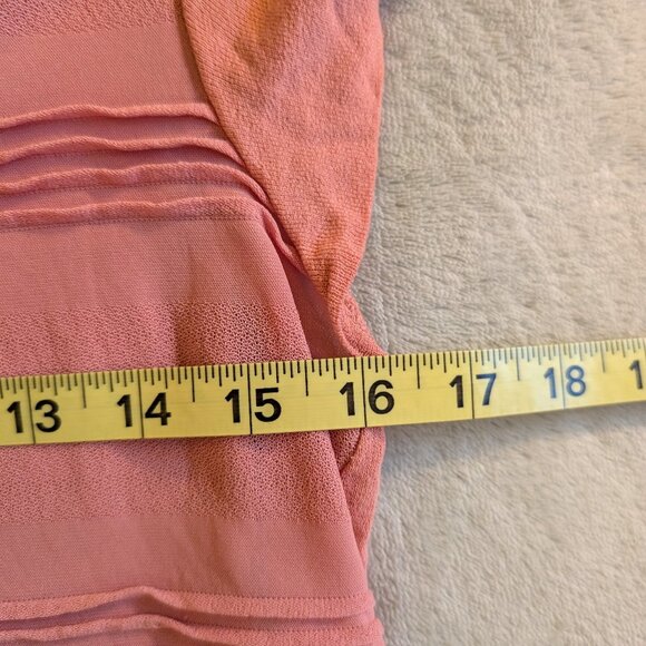 WOMEN'S ZARA SHIRT M Medium Coral Pink Orange Stripes Horizontal Tee T Scoop W8D - Picture 3 of 5